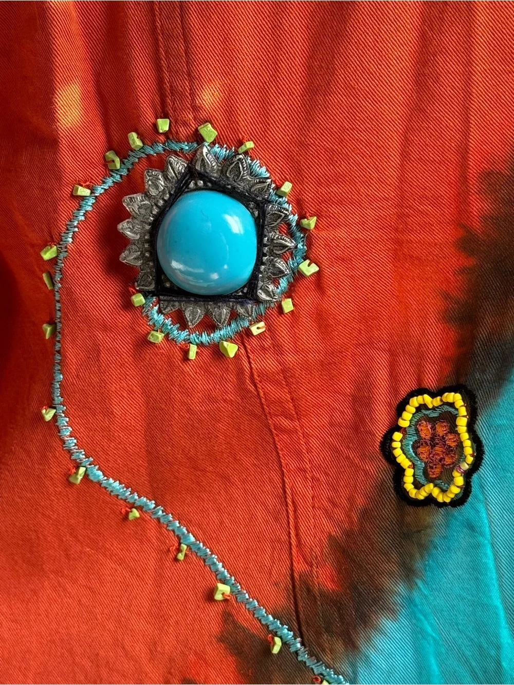 Carrie Allen Beaded Embroidered Art Jacket Boho Wearable Art Hand Painted L